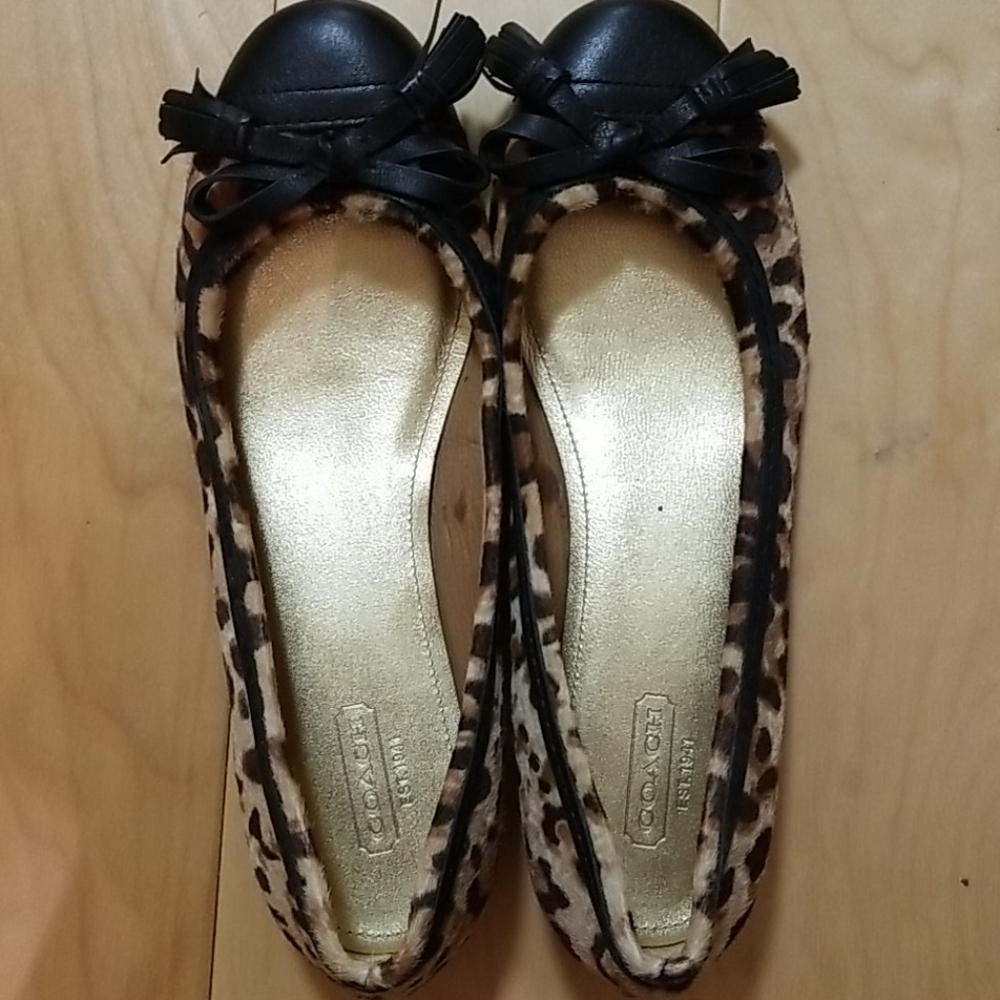 New Coach Concetta Leopard Calf Hair Ballet Flats